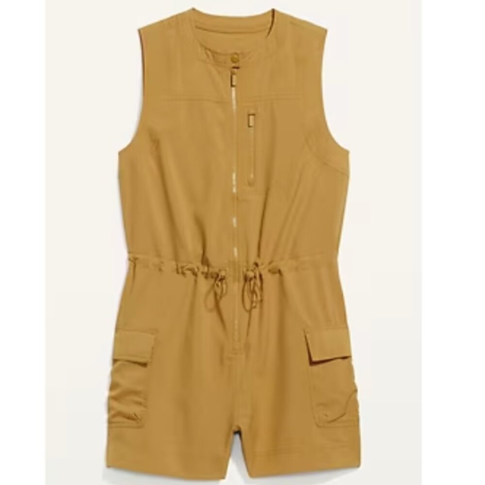 Old Navy Active StretchTech 3" Inseam Zip Utility Romper "Stone Castle" EUC - MP